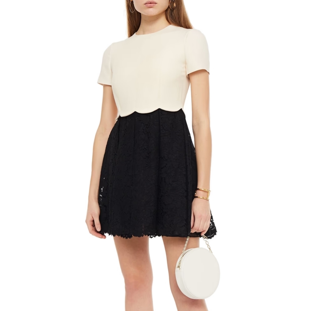Valentino Garavani NWT Paneled two-tone crepe and corded lace mini dress